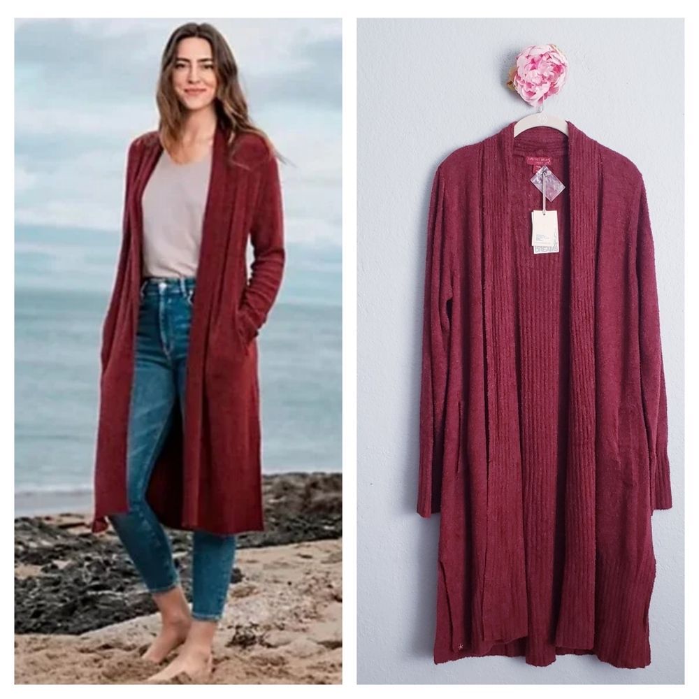 Barefoot Dreams Cozychic Lite Catalina Long Cardigan in Garnet